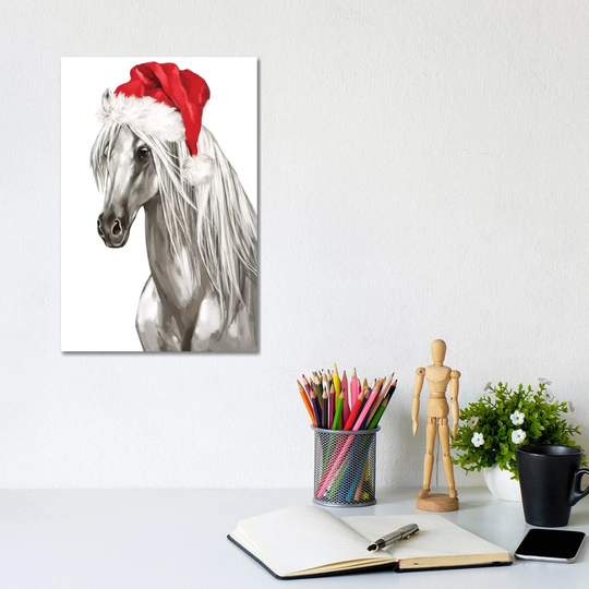 Christmas White Horse by Big Nose Work - Wrapped Canvas Graphic Art