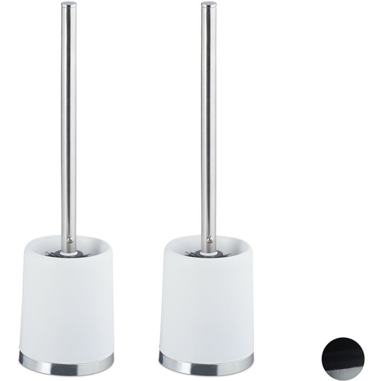 Set of 2 Relaxdays wc Accessory Sets, Toilet Brush with Round Holder, Exchangeable Brush Head, 37 cm, White