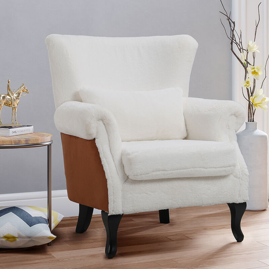Livingandhome White Padded Coney Suede Armchair Single Sofa