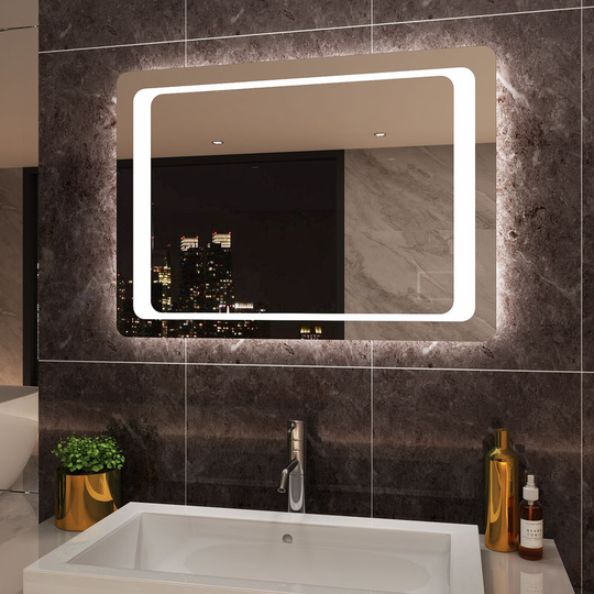 Elegant - Mirror 900 x 600mm Frontlit led Illuminated Bathroom Mirror with Light Sensor + Demister