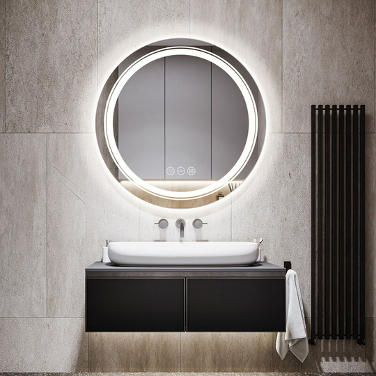 Modern Round Illuminated led Bathroom Mirror Touch Sensor + Demister, 600x600mm