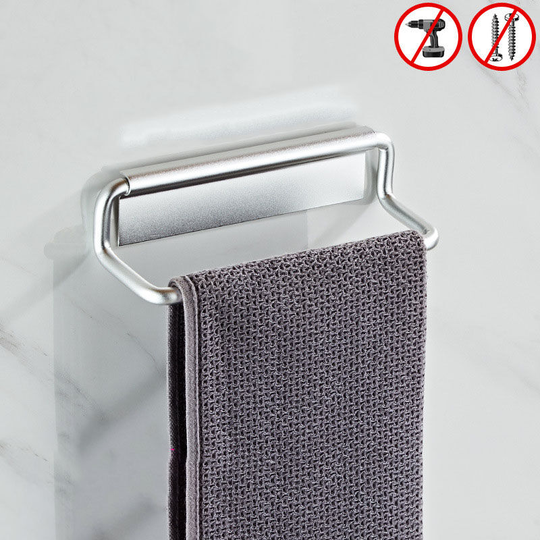 Towel holder wall rack, aluminum space towel ring, black towel holder towel ring for bathroom and kitchen 20cm, (silver)