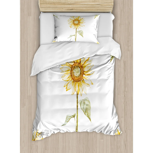 Ida Yellow/White Microfibre 350 TC Duvet Cover Set