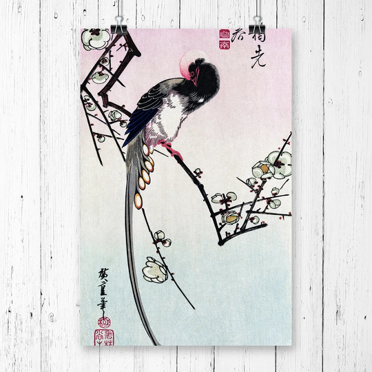 'Plum Blossom and Magpie Japanese Oriental Art' by Ando Hiroshige Graphic Art