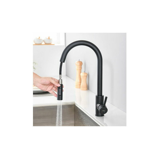 360° Rotatable Stainless Steel Sink Kitchen Mixer Kitchen Faucet with Pull-Out Spray Matte LonheoBlack Tap 2 Functions Kitchen Mixer Tap