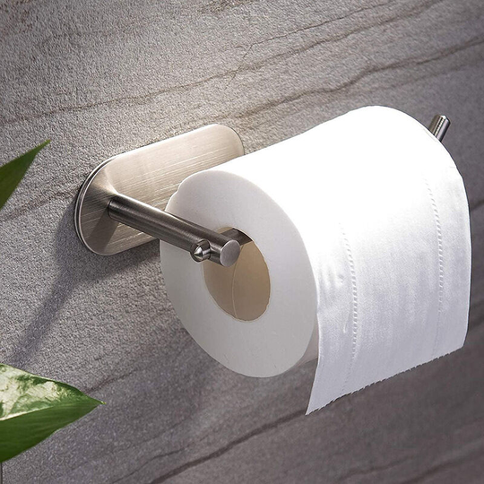 Adhesive Toilet Paper Holder - Self Adhesive Toilet Roll Holder for Bathroom Kitchen Stick on Wall Stainless Steel Brushed