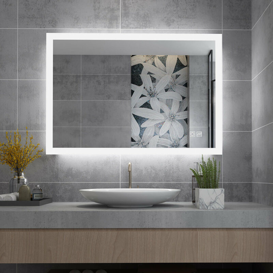 Miqu - 600 x 500mm Bathroom Mirrors with led Lights Illuminated Backlit Wall Mount Light Up Mirror 3 Color Dimmable Anti Fog Switch Heated Pad