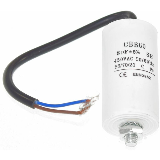 Universal 8UF Capacitor with 19cm Cable Connectors