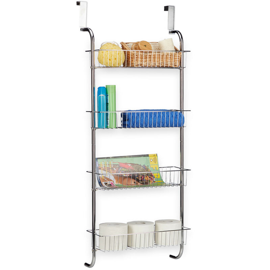 Relaxdays Hanging Chrome Rack, Wall-Mounted Bathroom Shelf, Metal Bathroom Rack, Door Rack Kitchen, HWD: 112x45x23 cm, Silver