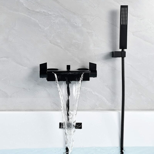 Wall Mounted Waterfall Bathtub Faucet Bathtub Faucet Wall Mounted Waterfall Bathtub Faucet Hot and Cold Bathtub Faucet (Black)