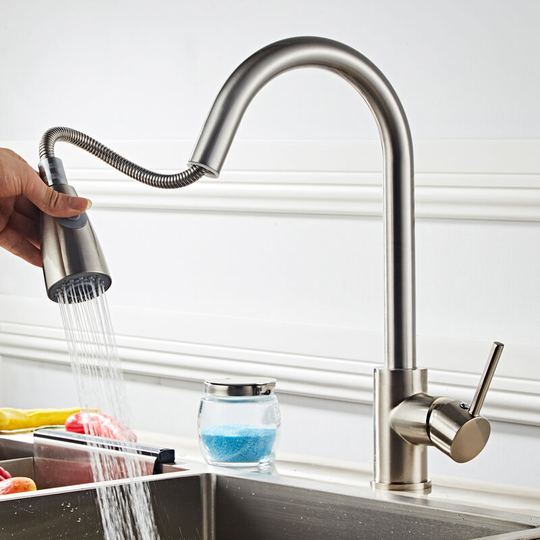 Copper Stainless Steel Kitchen Mixer Tap Dual Spout with Pull Out Spray