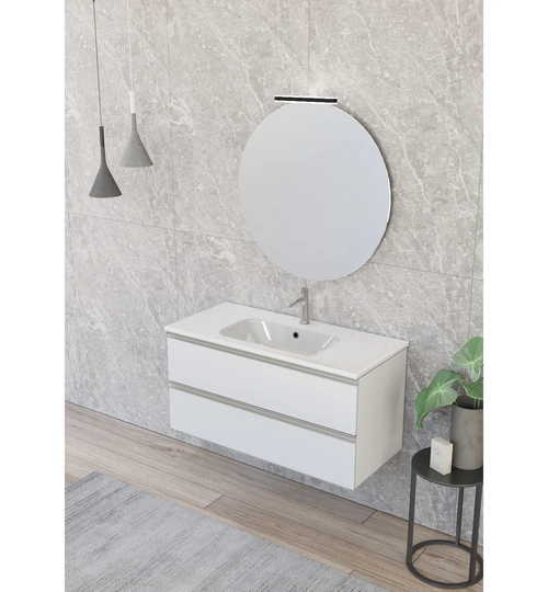 Vanity Unit 2 Drawers with Integrated Washbasin, Mirror and Spotlight