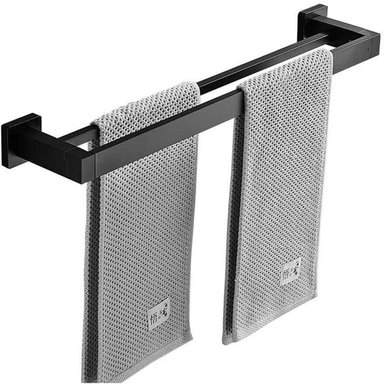 Matte Black Double Towel Rack Stainless Steel Wall Mounted Towel Rack 2 Bars Bathroom Shelf Bathroom Accessories (Size : 60CM)
