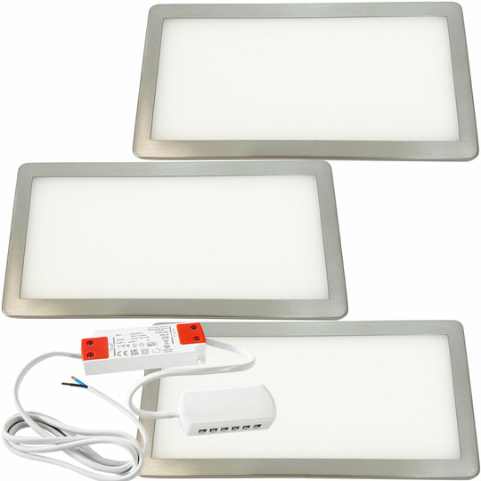 3x brushed nickel Ultra-Slim Rectangle Under Cabinet Kitchen Light & Driver Kit - Warm White Diffused led