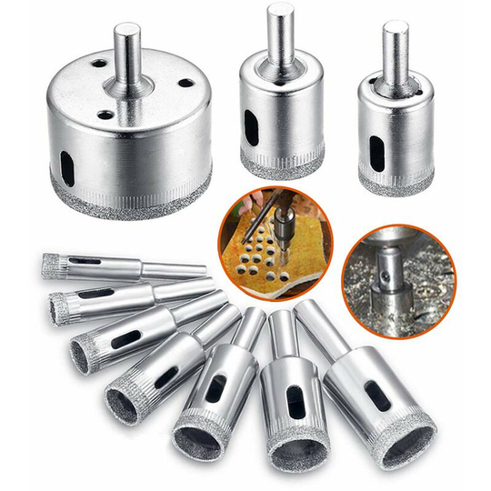 Diamond Drill Bit, Hole Saw Accessory Set Glass/Tile/Ceramic/Marble/Porcelain Drill Bits Cutter Bits Cutter with Stainless Steel Carbon 8-50mm 10pcs