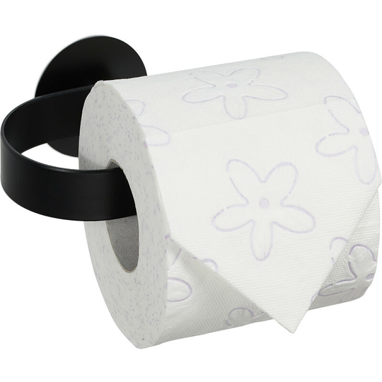 Toilet Paper Holder without Drilling, Stainless Steel, Matt, Self-Adhesive, HxWxD: 5.5 x 15.5 x 8.5 cm, Black - Relaxdays