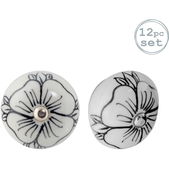 Round Ceramic Cabinet Knobs - Black Bud - Pack of 12 - Nicola Spring