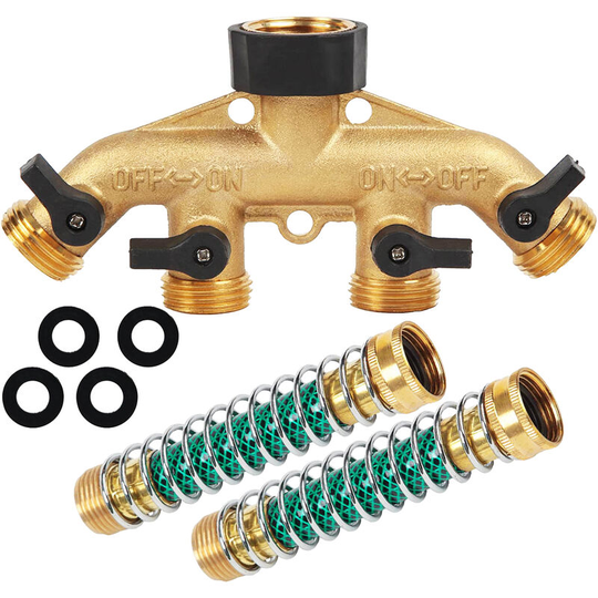 4 Way Garden Hose Splitters With 2 Extension Spring Hose 4 Washers 3/4'' Faucet Diverter Tap Hose Connector Hose Pipe Splitter