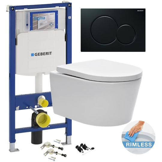 Geberit Toilet set Geberit frame + SATrimless toilet bowl + Softclose seat + Black plate (GebSatrimless-A+)