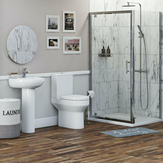 Wharfe bathroom suite with square enclosure and tray 700 x 800 - White - Orchard