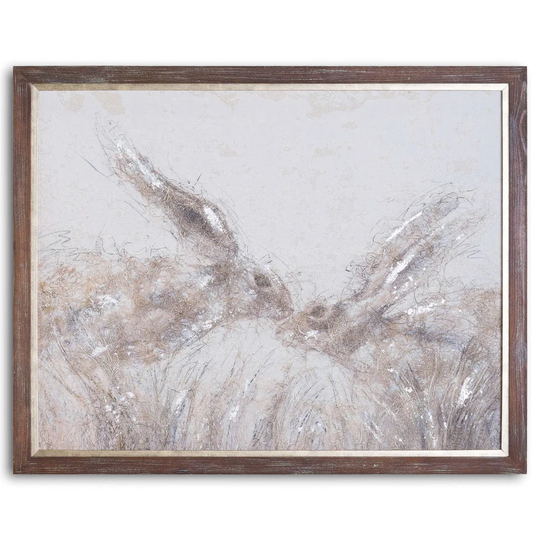 'March Hares on Cement Board' - Picture Frame Graphic Art Print on Wood