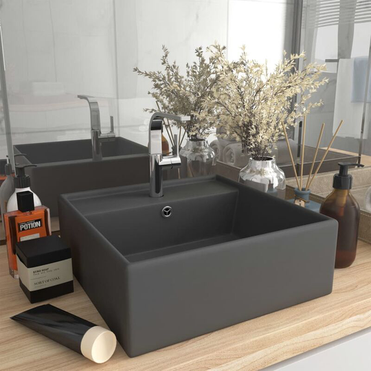 Luxury Basin Overflow Square Matt Dark Grey 41x41 cm Ceramic - Grey