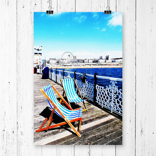 'Deckchairs Brighton Beach Pier' Graphic Art