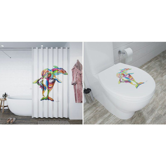 Bathroom Shower Curtain Toilet Seat Bathroom Accessory Set Stephen Brown - White - Croydex
