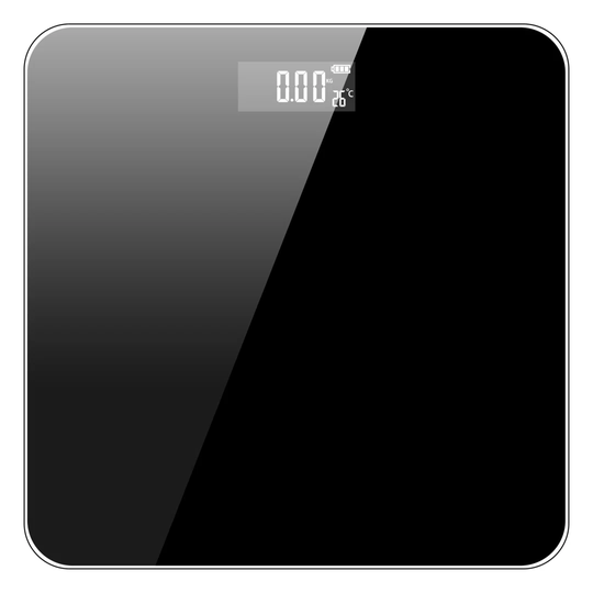 Ultra -thin bathroom scale in black with 26 x 26cm base and digital display - for quickly and accurately weighing body weight or objects