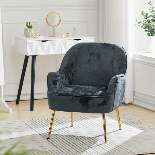 Comfortable Velvet Upholstered Living Room Armchair,Smoke Grey - Livingandhome