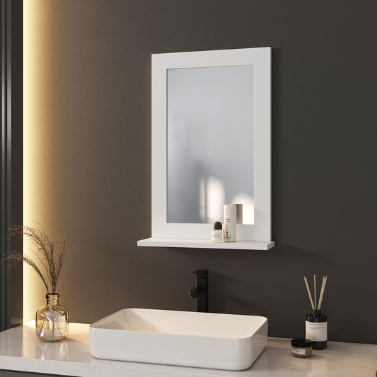 Bathroom Mirror 40x60cm with Storage Rack shelf, White Frame Wall Mounted Bathroom Mirror - 40x60x12cm - Meykoers