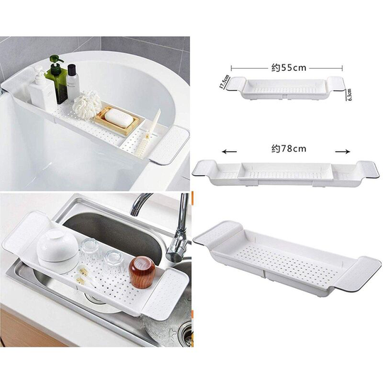 Blue Canyon Bath Extendable Bath Tub Rack Caddie Organizer and Drainer - White