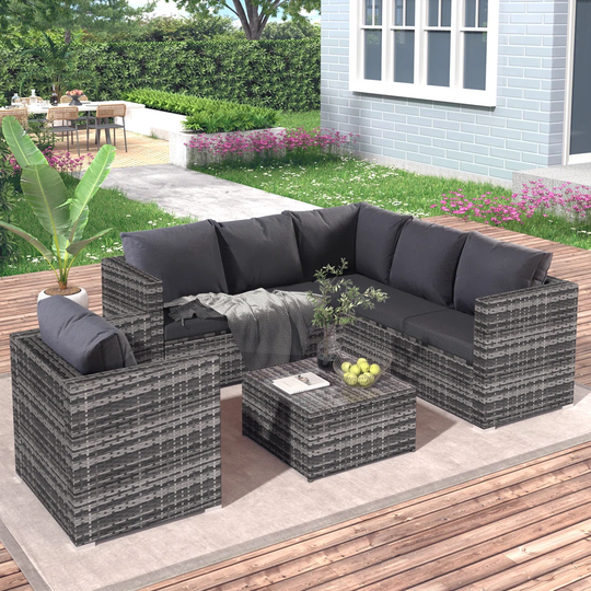 6-seater Garden Rattan Corner Sofa Set With Single Sofa And Coffee Table