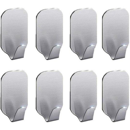 Gift - Adhesive Hooks Wall Hook Stainless Steel Towel Holder for Kitchen Bathroom 8 Pieces