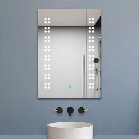 500x700mm Illuminated Bathroom Mirror with Led Lights, Backlit Wall Mount Light up Led Mirror Light With Touch Sensor Switch + Demister Pad Heated