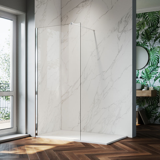1100mm Walk in Shower Screen Glass Panel + 1500x700mm Slip-Resistance Shower Tray + Stainless steel drain cover, 8mm Easy Clean Glass Wet Room Shower