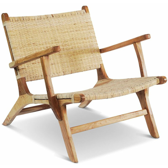 Privatefloor - Armchair in Boho Bali Style, with Armrests, Rattan and Teak Wood - Prava Natural Teka, Rattan, Rattan - Natural