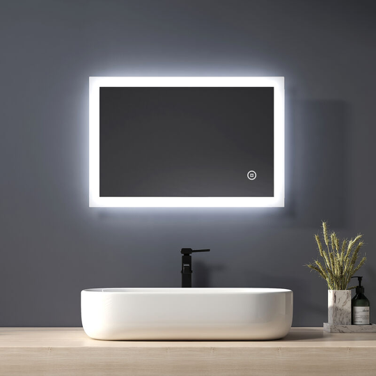 Led Bathroom Mirror 400 x 600mm Modern Illuminated Wall Mounted Mirror with Touch Switch + Demister - Heilmetz