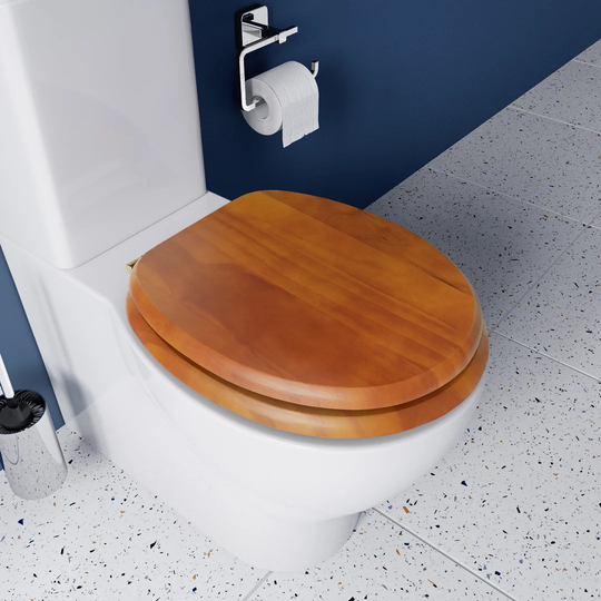 Solid Pine Effect Wood Elongated Standard Toilet Seat