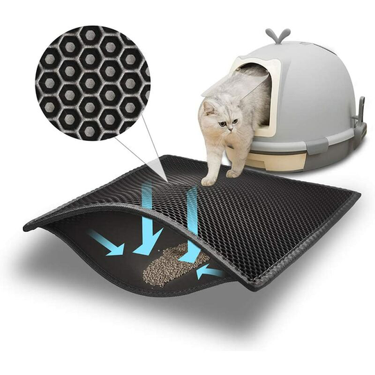 BetterLife Cat Litter Rug 24 * 18in Cat Litter Tray, Non-Toxic Eva Waterproof, Double Layer in Design Bee Nest (Black)