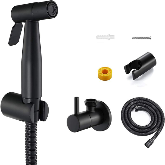 Betterlife Toilet Spray Kit Stainless Steel Black Sprayer Toilet Faucet for Daily Personal Hygiene, Wall Hose Set(1 set)