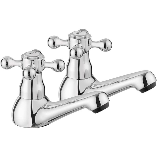 Traditional Victorian Pair of Bathroom Sink Basin Taps Twin Cross Head Handles Hot and Cold Brass Faucet Polished Chrome Bath