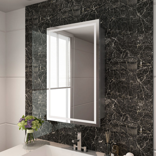 Elegant - 430 x 690mm Bathroom led Mirror Cabinet Stainless Steel Frame Wall Storage Mirror with Lights with Sensor Switch