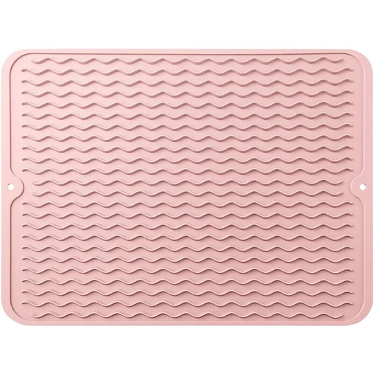 Silicone Dish Dishwasher, Minghaoyuan Large Drip Mat, Heat Resistant Anti-Slapping Drain Drainer Kitchen and Utensils, 40 × 30 cm (Pink) ·