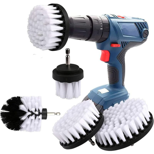 Perle Rare - 4 Pieces Drill Cleaning Brush, Brush for Drill Car Tile Carpet Bathtub Kitchen Toilet White