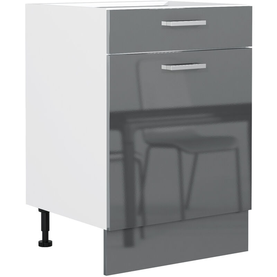 Impact Furniture - Grey Gloss Kitchen Unit Base Cabinet Cupboard 600 60 Soft Close Door Drawer Luxe - Grey High Gloss