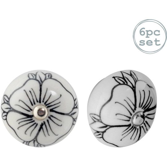 Round Ceramic Cabinet Knobs - Black Bud - Pack of 6 - Nicola Spring