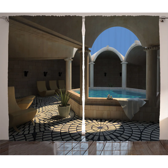 Inside View of a Spa Hotel with Bathtub in the Circle Centre Therapy Photo Print Room Darkening Curtains