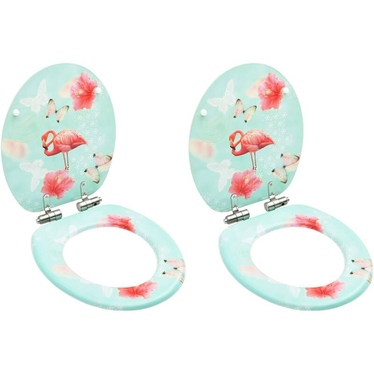 WC Toilet Seats with Soft Close Lid 2 pcs MDF Flamingo Design - Multicolour