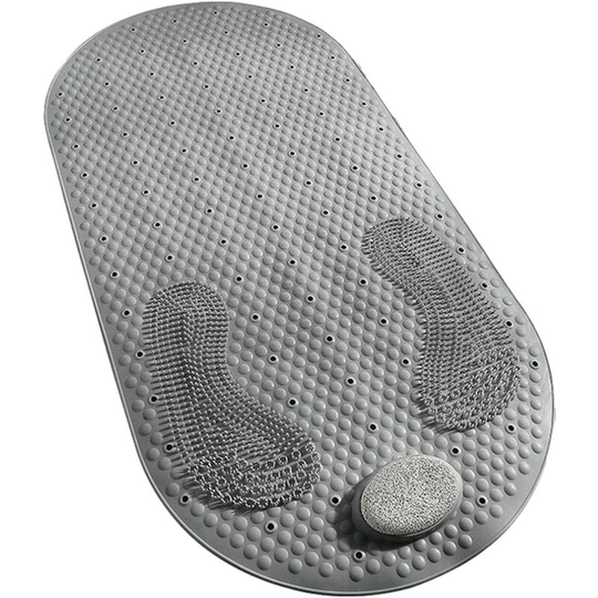 Non-slip bath mat, shower mat, shower mat with natural pumice stone, oval tub mat with non-slip suction cup and non-slip drain 1 piece
